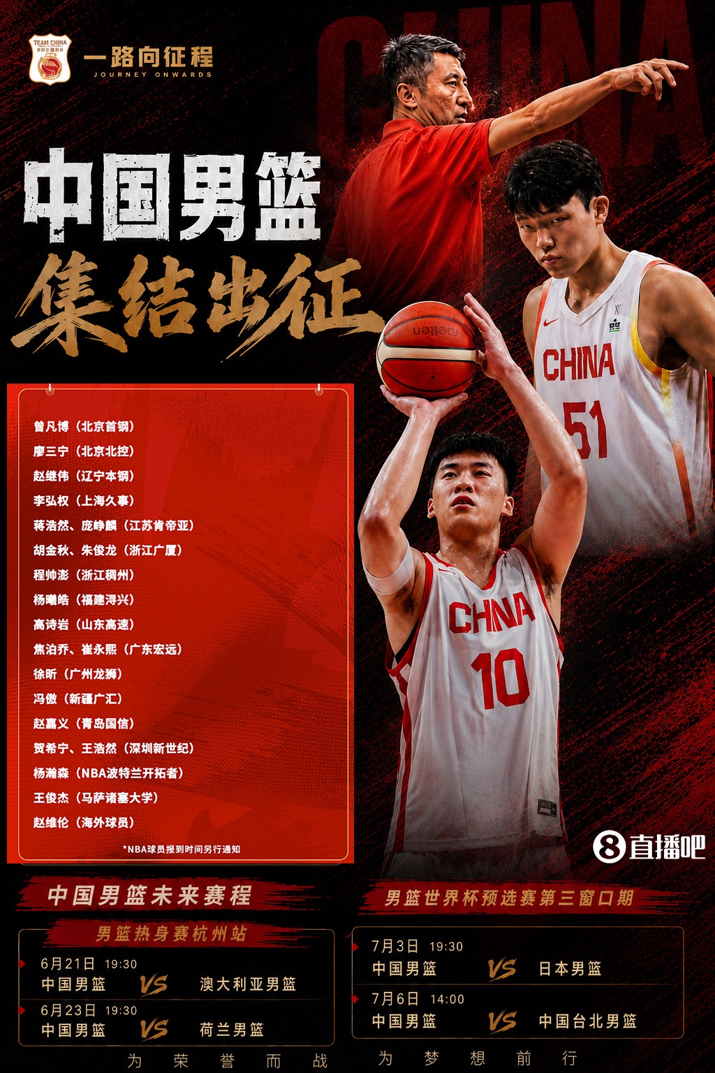 中国男篮集训21人名单公布:杨瀚森领衔,周琦赵睿缺阵世预赛 中国男篮集训21人名单公布:杨瀚森领衔,周琦赵睿缺阵世预赛