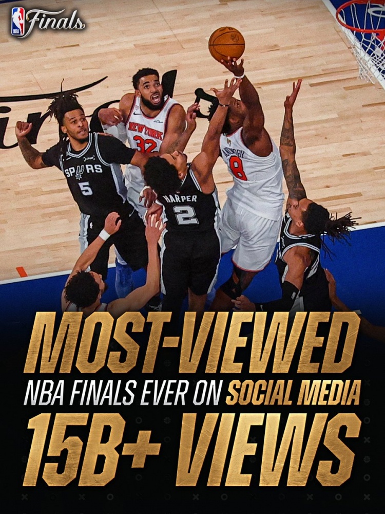 NBA官方：尼克斯VS马刺总决赛社媒浏览量150亿次创历史新高